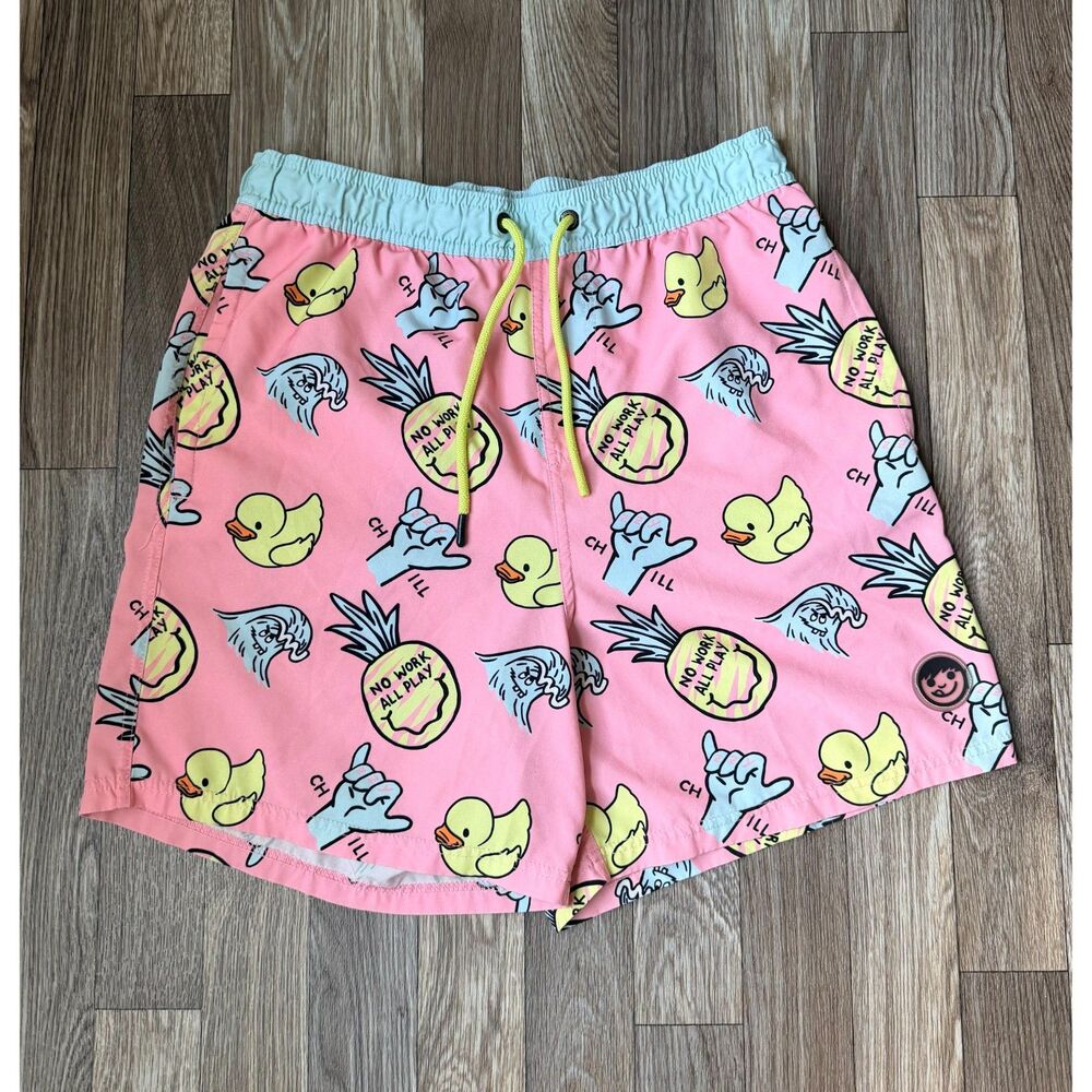 Neff Pink Novelty Print Swim Trunks Duck Pineapple No Work All Play Mens Large